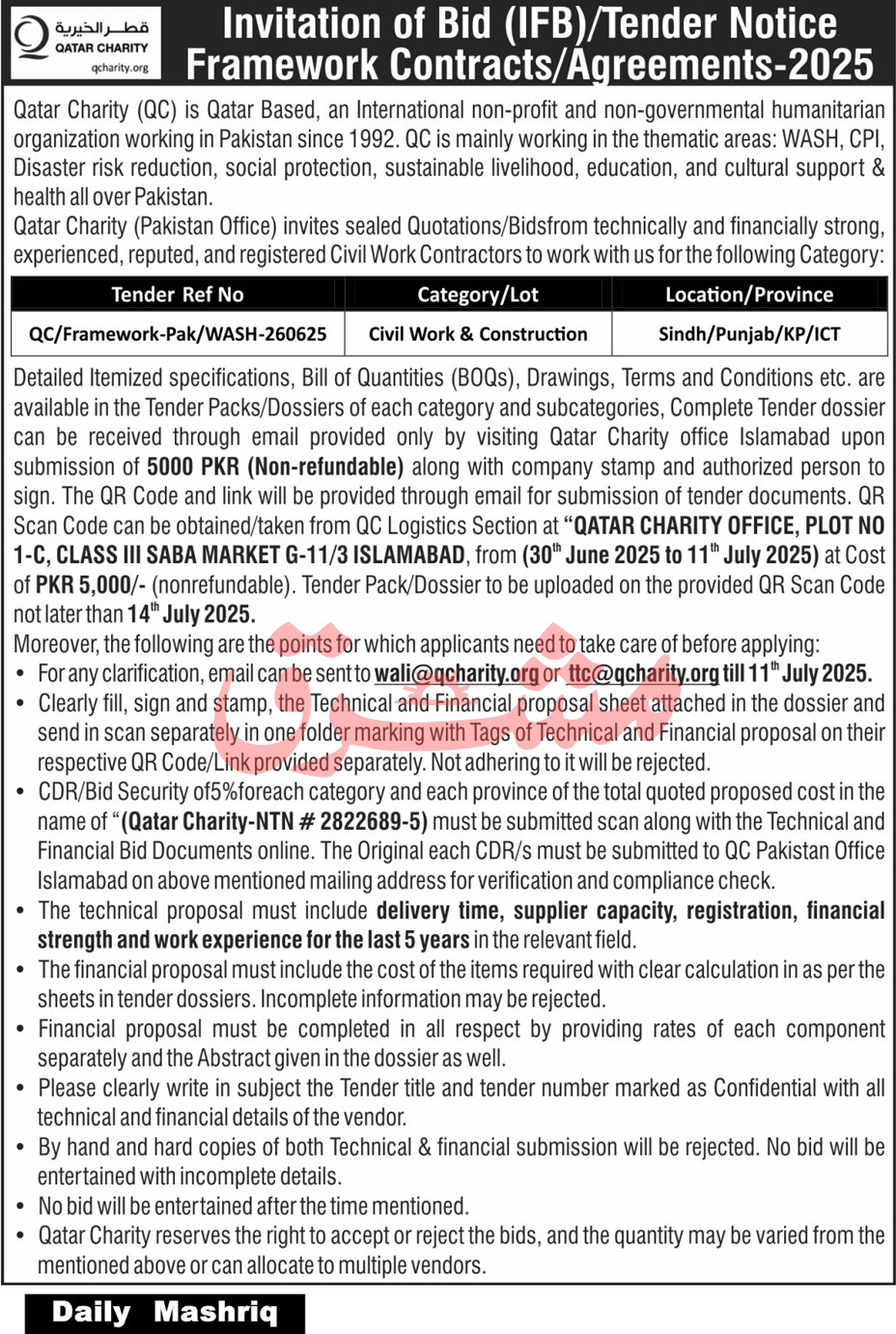 Qatar Charity Tender Notice